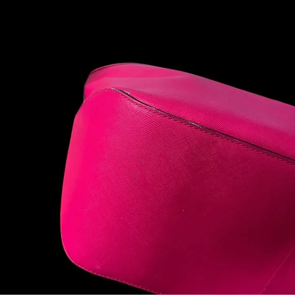 Henri Bendel Hot Pink Saffiano Leather Tote Bag Gold Hardware Large Shopper - Picture 11 of 16